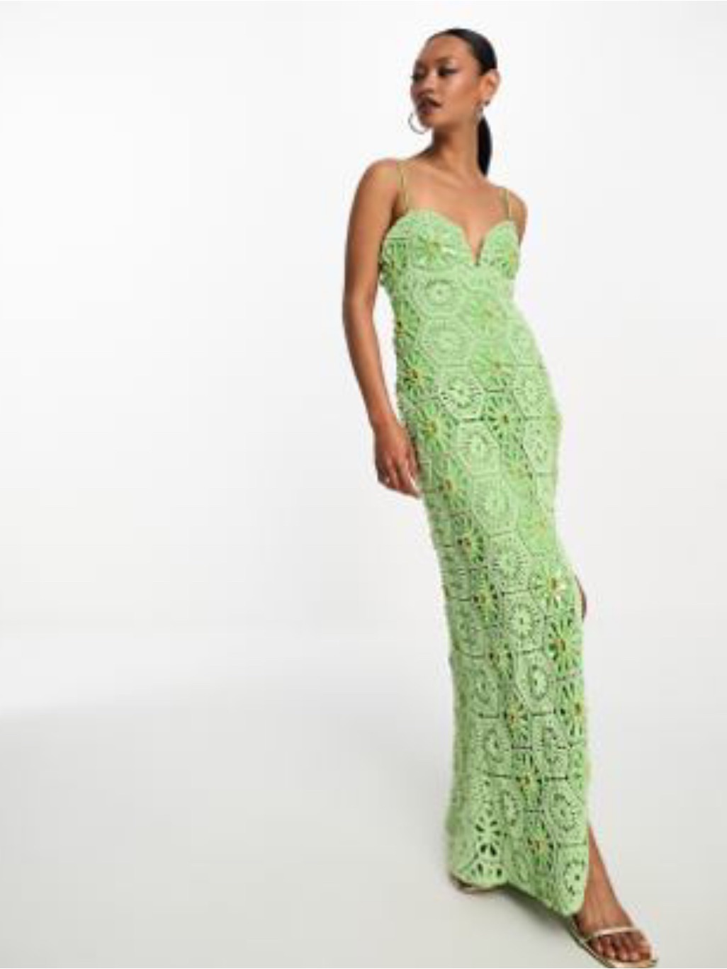 Green Crochet Maxi Dress - Strappy Women's Dress